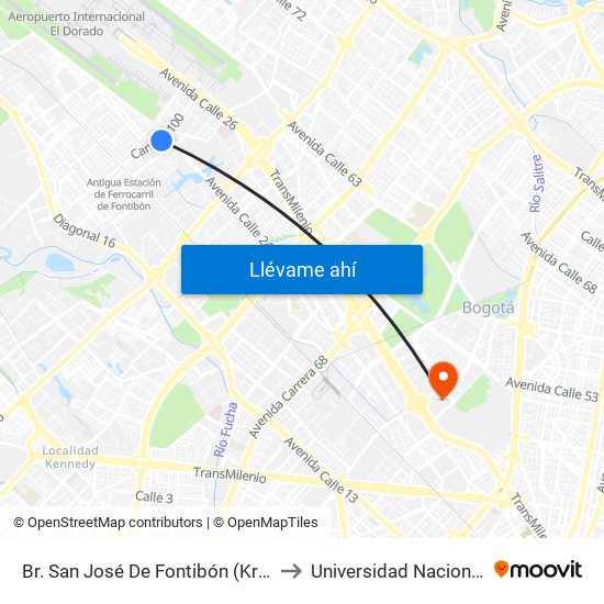 Br. San José De Fontibón (Kr 100 - Av. Esperanza) to Universidad Nacional De Colombia map