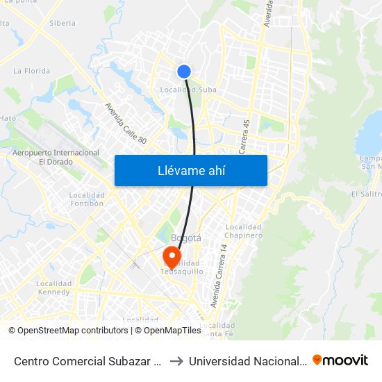 Centro Comercial Subazar (Av. Suba - Kr 91) to Universidad Nacional De Colombia map