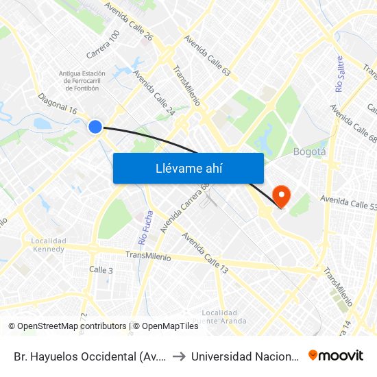 Br. Hayuelos Occidental (Av. Centenario - Kr 87) to Universidad Nacional De Colombia map