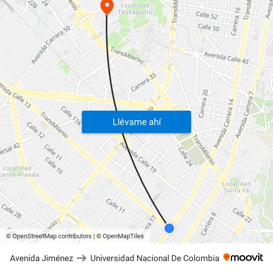 Avenida Jiménez to Universidad Nacional De Colombia map
