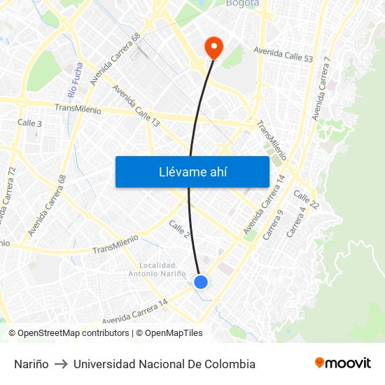 Nariño to Universidad Nacional De Colombia map