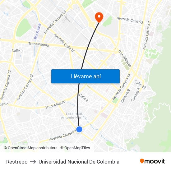 Restrepo to Universidad Nacional De Colombia map