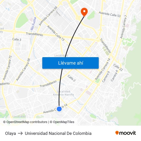 Olaya to Universidad Nacional De Colombia map