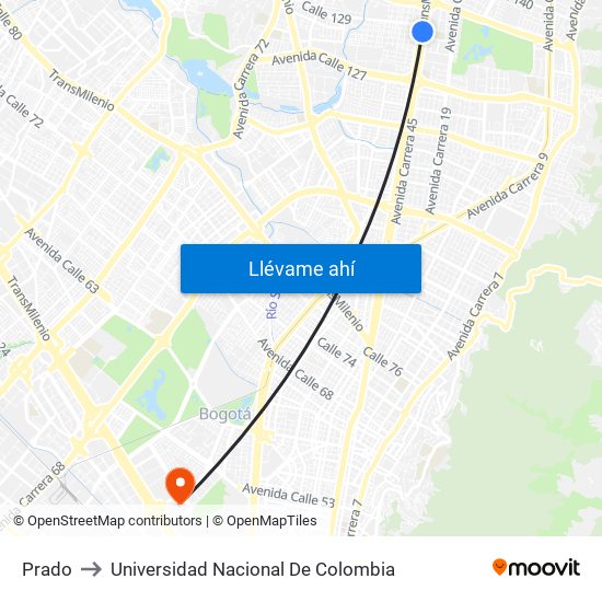 Prado to Universidad Nacional De Colombia map