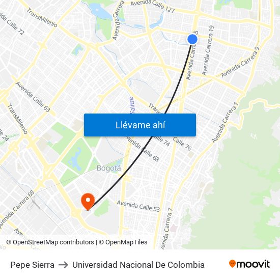 Pepe Sierra to Universidad Nacional De Colombia map
