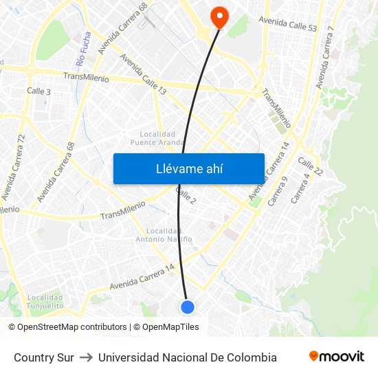 Country Sur to Universidad Nacional De Colombia map