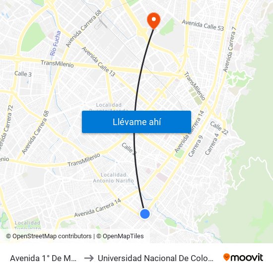 Avenida 1° De Mayo to Universidad Nacional De Colombia map