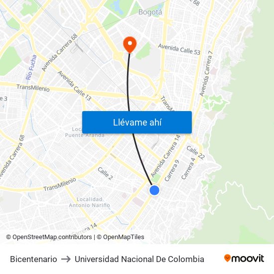 Bicentenario to Universidad Nacional De Colombia map