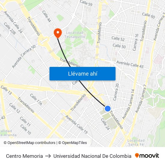 Centro Memoria to Universidad Nacional De Colombia map