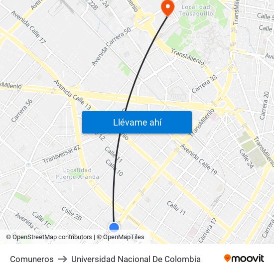 Comuneros to Universidad Nacional De Colombia map