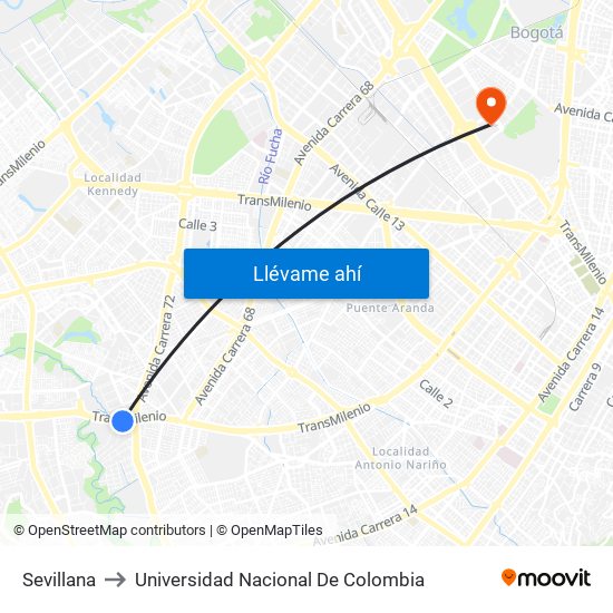 Sevillana to Universidad Nacional De Colombia map