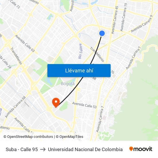 Suba - Calle 95 to Universidad Nacional De Colombia map