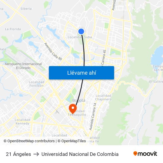 21 Ángeles to Universidad Nacional De Colombia map