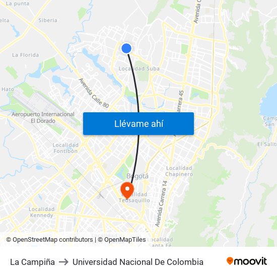 La Campiña to Universidad Nacional De Colombia map