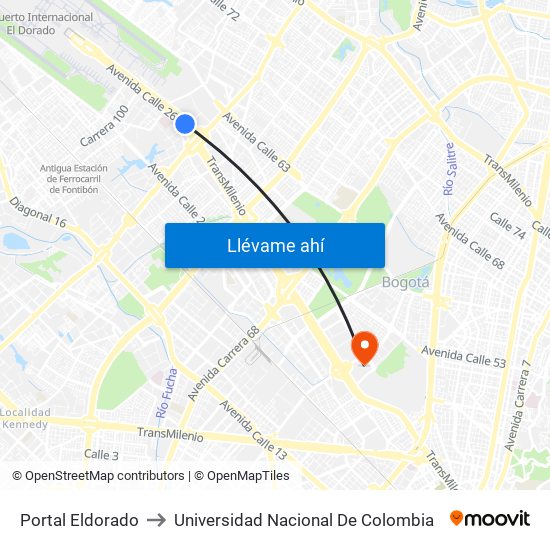 Portal Eldorado to Universidad Nacional De Colombia map