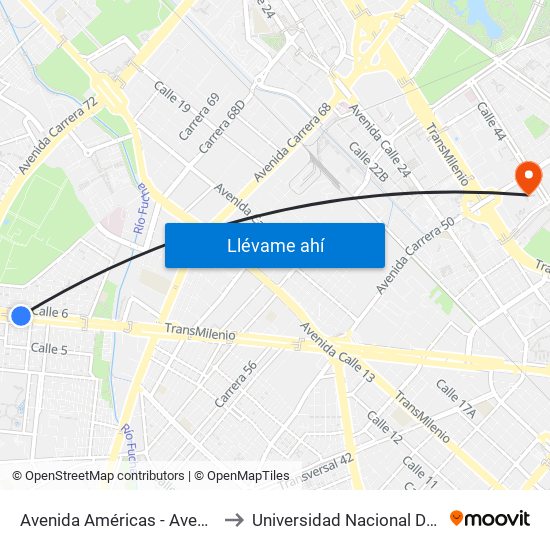 Avenida Américas - Avenida Boyacá to Universidad Nacional De Colombia map