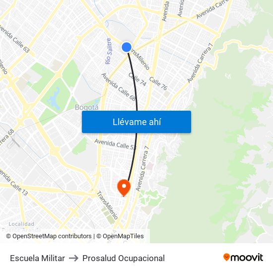 Escuela Militar to Prosalud Ocupacional map