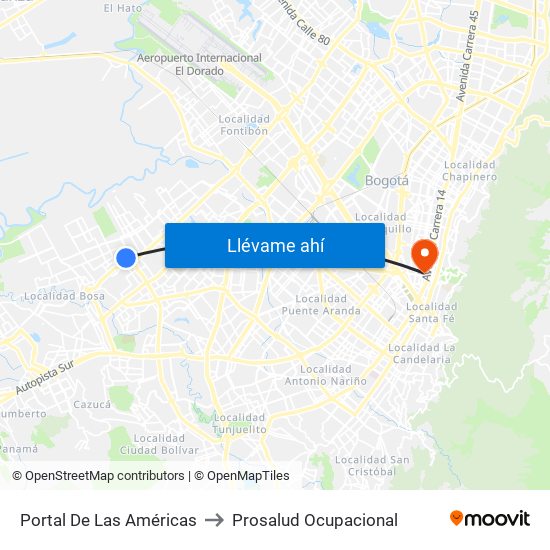 Portal De Las Américas to Prosalud Ocupacional map