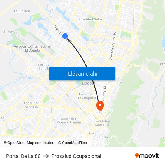 Portal De La 80 to Prosalud Ocupacional map