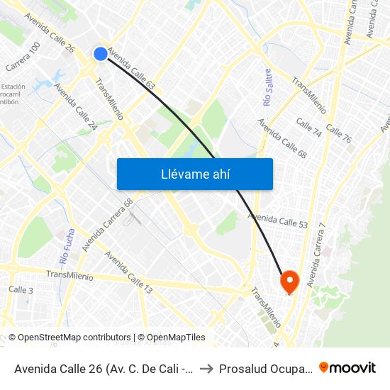 Avenida Calle 26 (Av. C. De Cali - Cl 51) (A) to Prosalud Ocupacional map