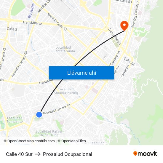 Calle 40 Sur to Prosalud Ocupacional map