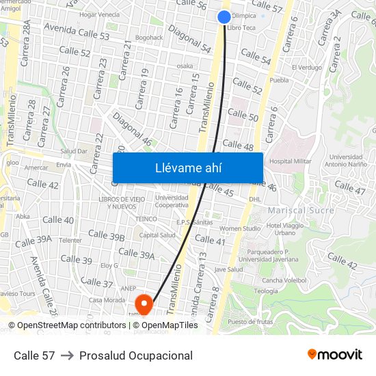 Calle 57 to Prosalud Ocupacional map