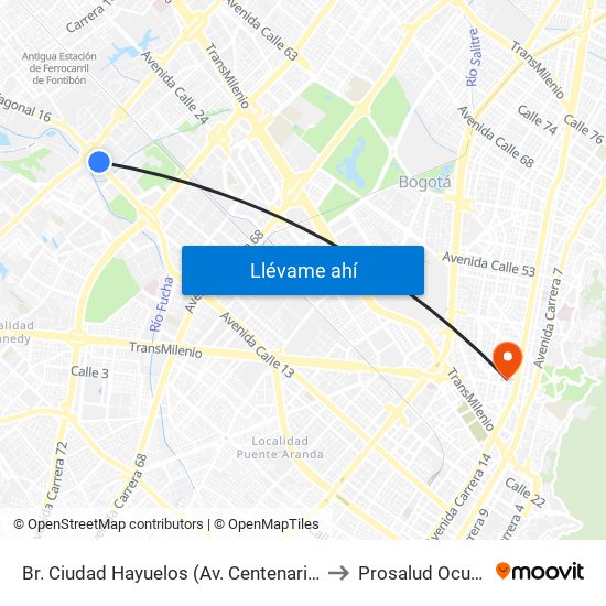 Br. Ciudad Hayuelos (Av. Centenario - Av. C. De Cali) to Prosalud Ocupacional map