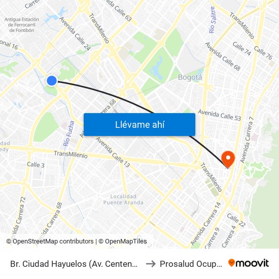 Br. Ciudad Hayuelos (Av. Centenario - Kr 78g) to Prosalud Ocupacional map