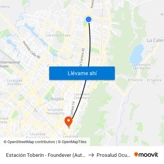 Estación Toberín - Foundever (Auto Norte - Cl 166) to Prosalud Ocupacional map