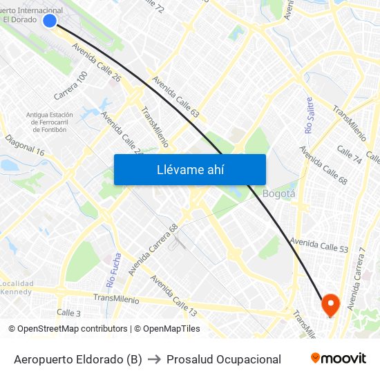 Aeropuerto Eldorado (B) to Prosalud Ocupacional map