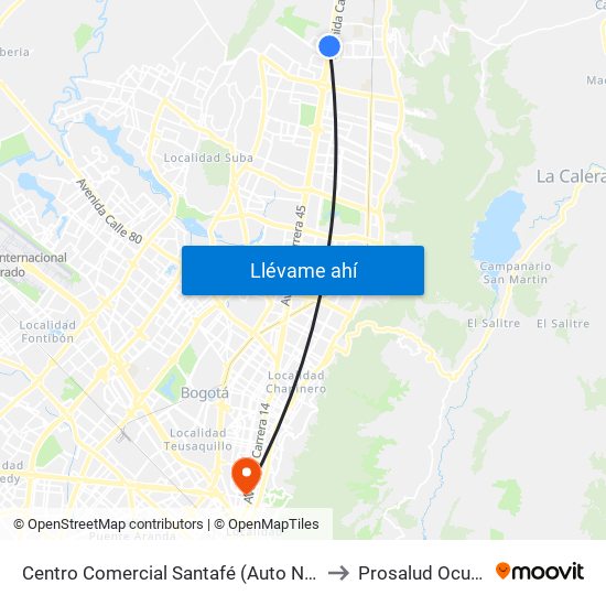 Centro Comercial Santafé (Auto Norte - Cl 187) (B) to Prosalud Ocupacional map