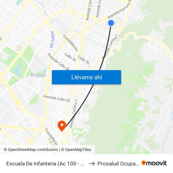 Escuela De Infantería (Ac 100 - Kr 11a) (B) to Prosalud Ocupacional map