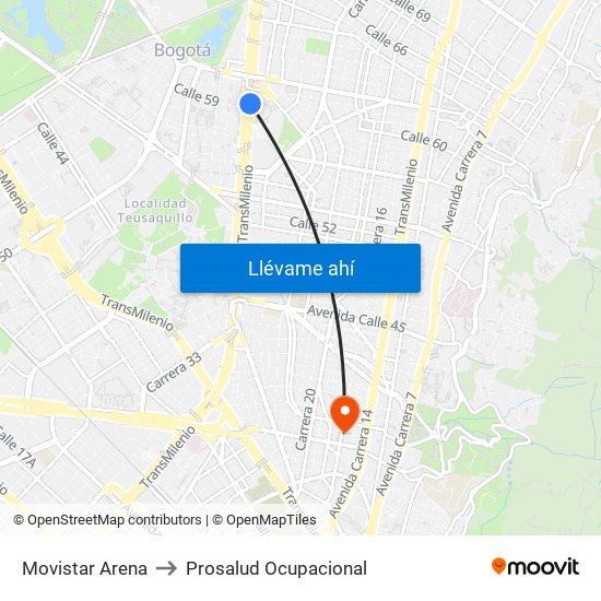 Movistar Arena to Prosalud Ocupacional map