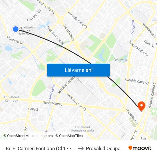 Br. El Carmen Fontibón (Cl 17 - Kr 100) to Prosalud Ocupacional map