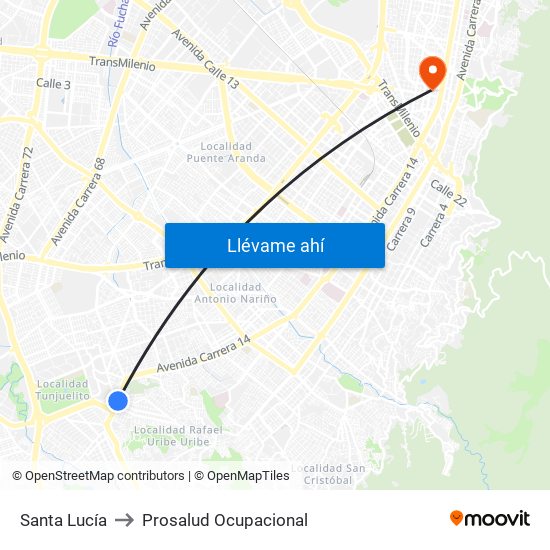 Santa Lucía to Prosalud Ocupacional map