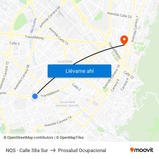 NQS - Calle 38a Sur to Prosalud Ocupacional map