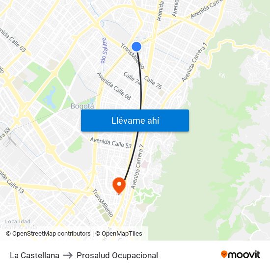 La Castellana to Prosalud Ocupacional map