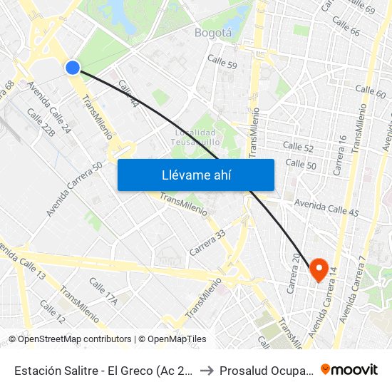 Estación Salitre - El Greco (Ac 26 - Ak 68) to Prosalud Ocupacional map