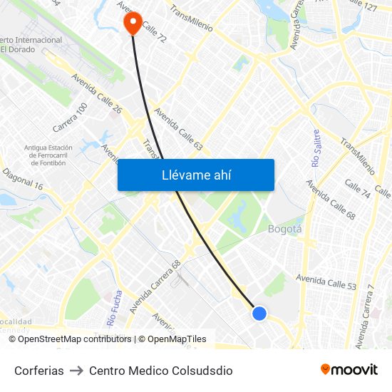 Corferias to Centro Medico Colsudsdio map