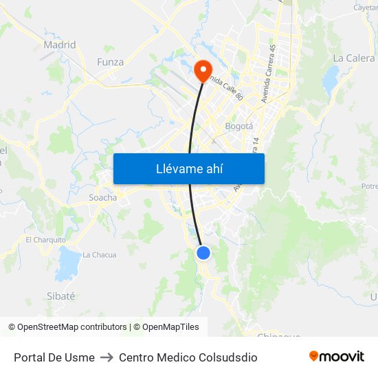 Portal De Usme to Centro Medico Colsudsdio map