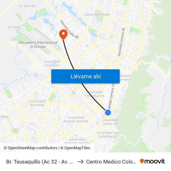 Br. Teusaquillo (Ac 32 - Av. Caracas) to Centro Medico Colsudsdio map