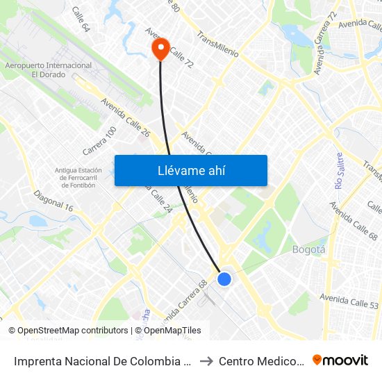 Imprenta Nacional De Colombia (Av. Esperanza - Kr 66) to Centro Medico Colsudsdio map