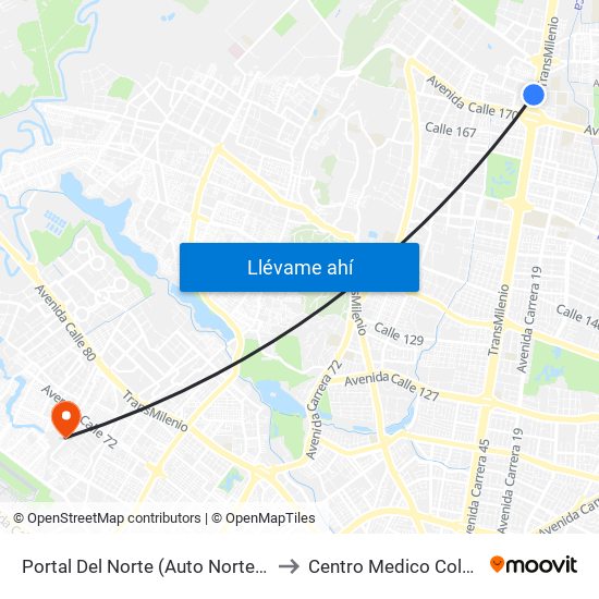 Portal Del Norte (Auto Norte - Cl 174a) to Centro Medico Colsudsdio map