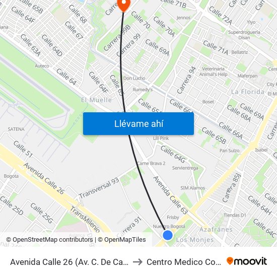 Avenida Calle 26 (Av. C. De Cali - Cl 51) (A) to Centro Medico Colsudsdio map