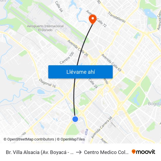 Br. Villa Alsacia (Av. Boyacá - Cl 12a) (A) to Centro Medico Colsudsdio map