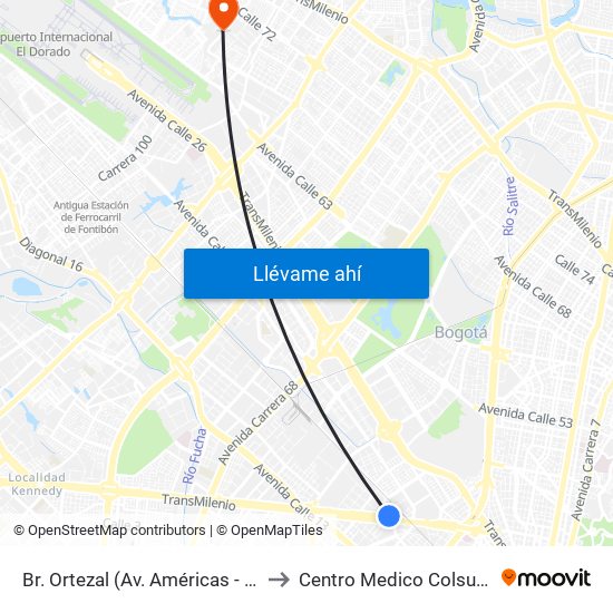 Br. Ortezal (Av. Américas - Tv 39) to Centro Medico Colsudsdio map