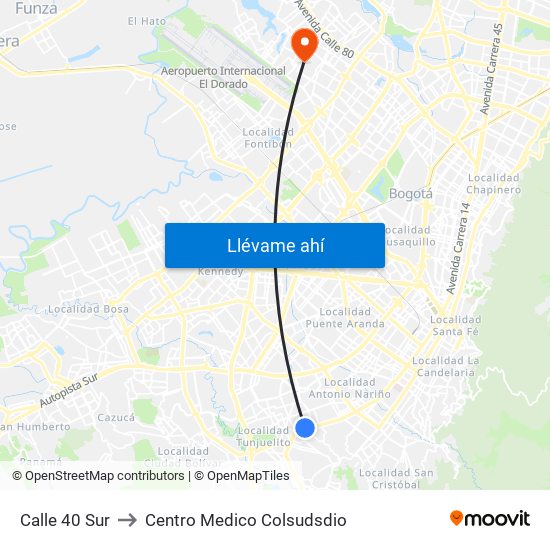 Calle 40 Sur to Centro Medico Colsudsdio map