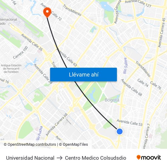 Universidad Nacional to Centro Medico Colsudsdio map