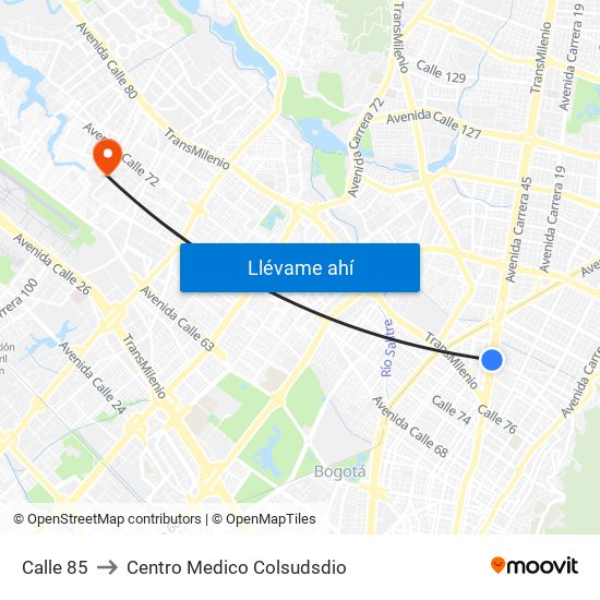 Calle 85 to Centro Medico Colsudsdio map