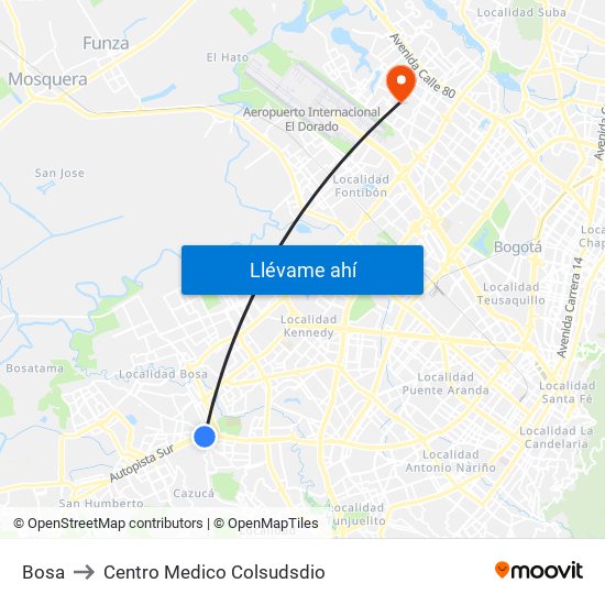 Bosa to Centro Medico Colsudsdio map
